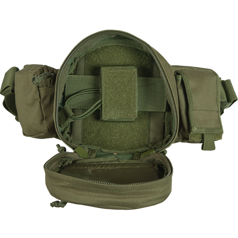 Main compartment open showing loop panel for holster placement